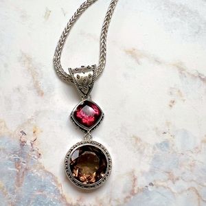 LORI BONN Red Tourmaline and Smokey Topaz Sterling Silver Pendant
